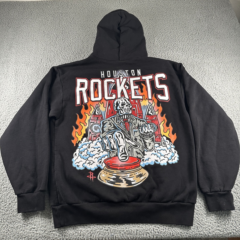Warren Lotas Houston Rockets Hoodie Mens L Black Pullover Fleece Skull NBA USA